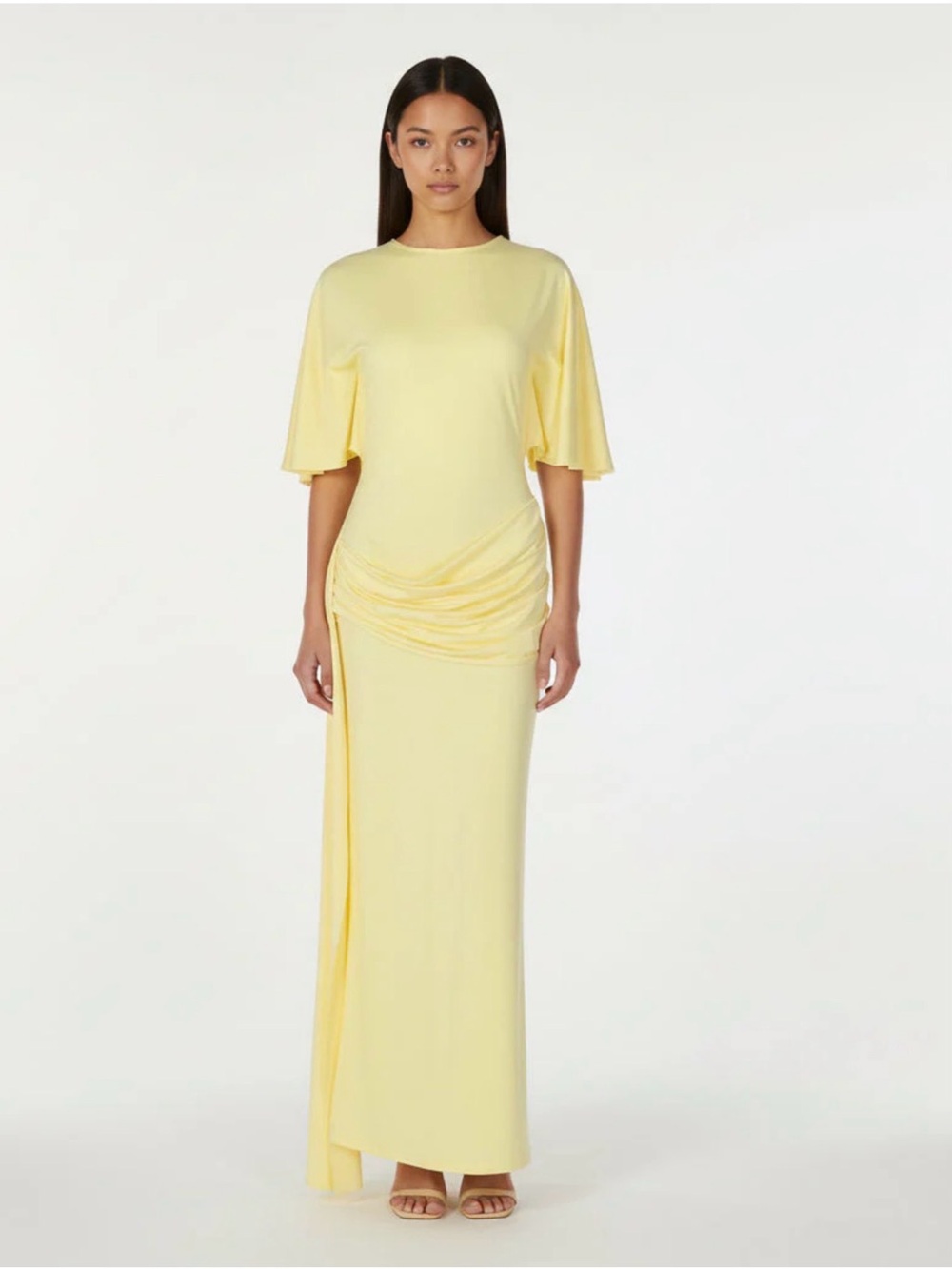 Zara Pale Yellow Draped Maxi Dress - Picture 7 of 9